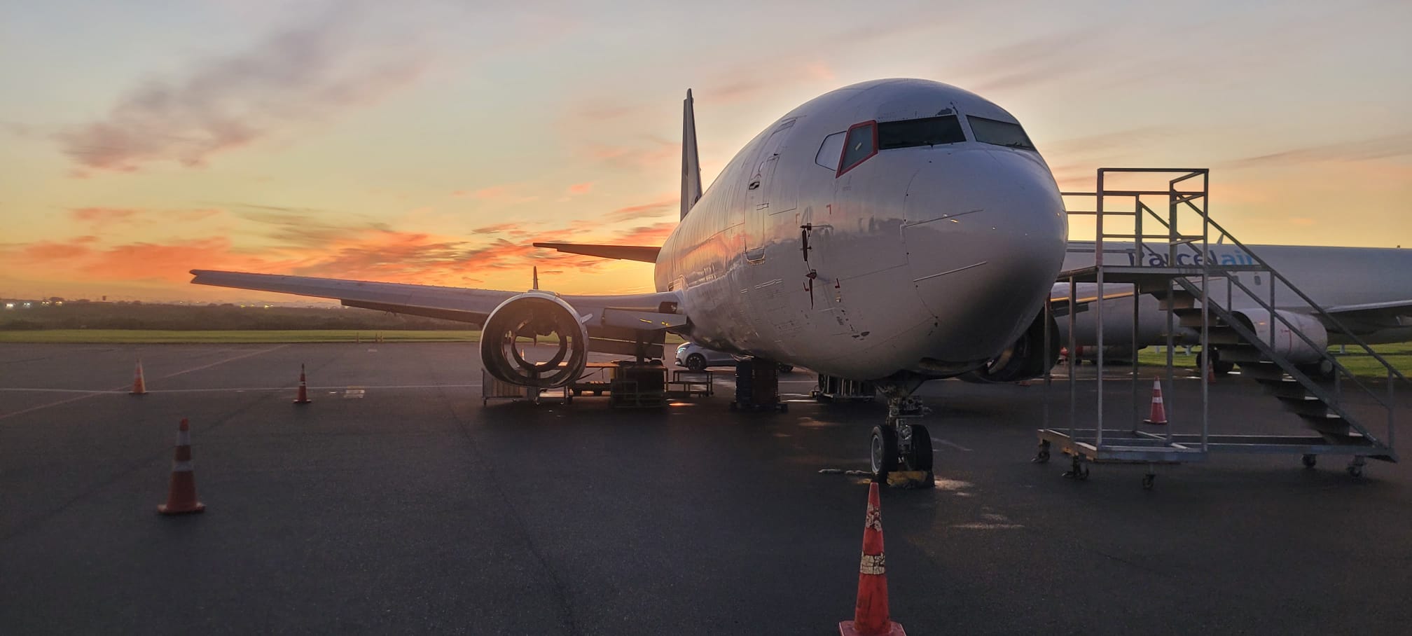 Boeing 737 on apron during aviation engineering operations